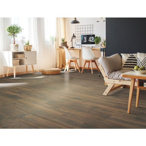 Living room with laminate flooring - Riverleigh -Aged Barrel Oak
